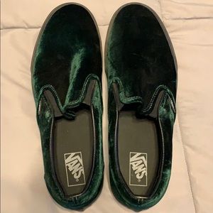 Green velour vans slip on